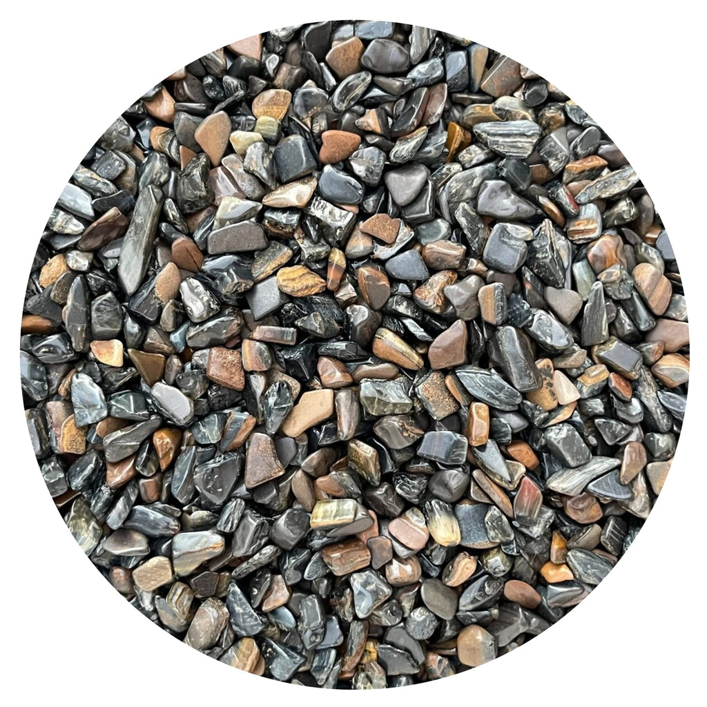 GAF TREASURES 2 oz Lot Natural Blue Tiger Eye Semi Tumbled Gemstone Chips, Crushed Mini Crystals, Undrilled Crystal Chips (Blue 