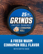 Grinds Coffee Pouches | Tobacco Free, Nicotine Free Healthy Alternative | 10 Cans of Cinnamon Roll | 18 Pouches Per Can | 1 Pouc
