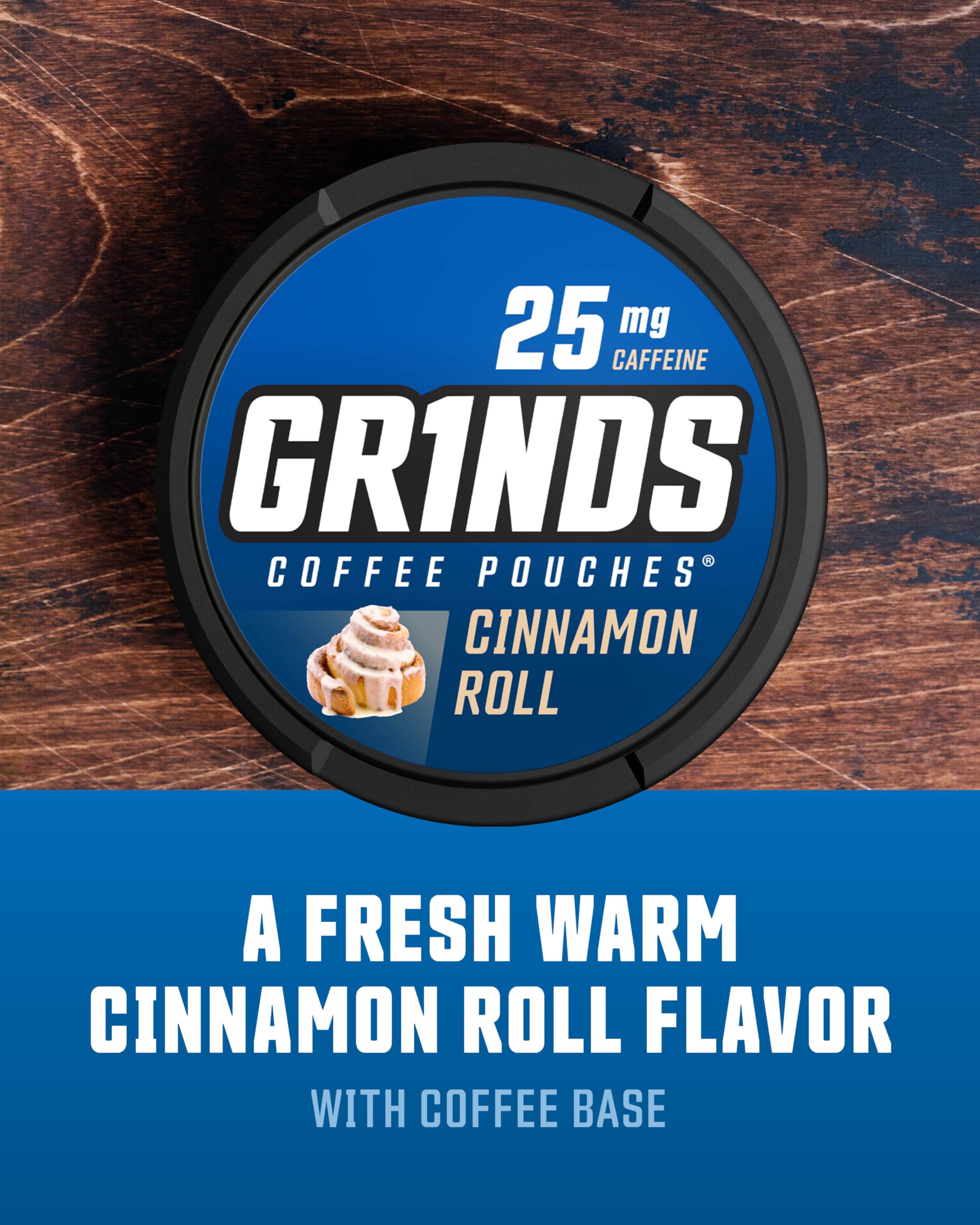 Grinds Coffee Pouches | Tobacco Free, Nicotine Free Healthy Alternative | 10 Cans of Cinnamon Roll | 18 Pouches Per Can | 1 Pouc