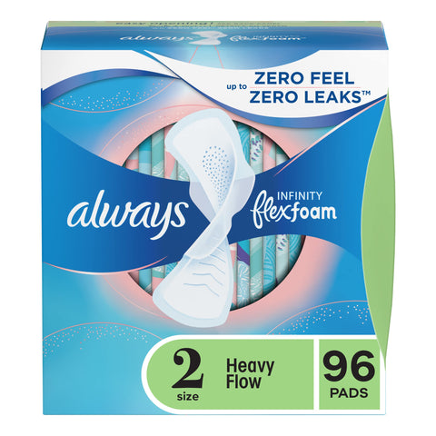 Always Infinity Feminine Pads for Women, Size 2 Regular, with Wings, unscented, 96c