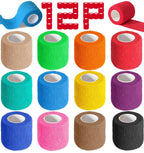 YesBes 12 Pack Self Adhesive Bandage Wrap, 2 X 5 Yards Color Vet Wrap, Ankle Tape, Elastic Cohesive Bandage Wrap, Athletic Tape