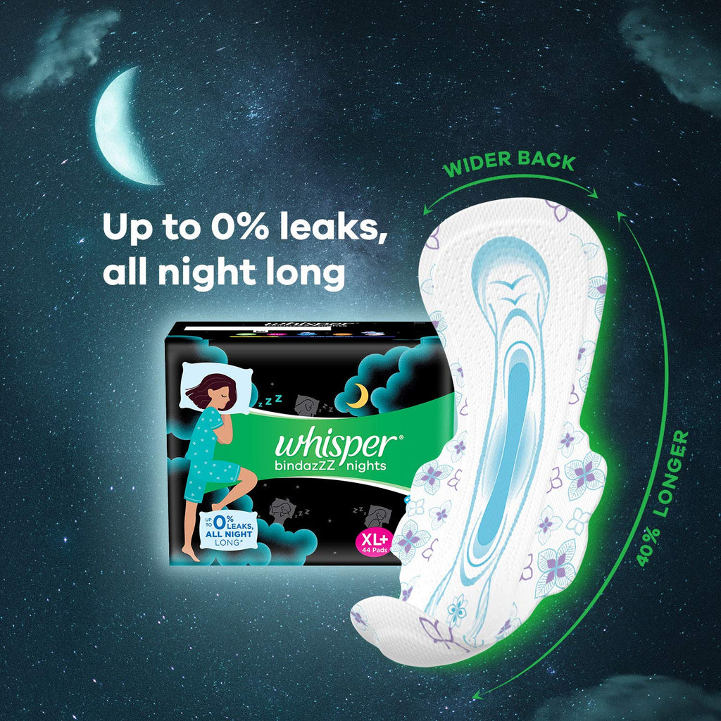 Whisper Ultra Night Sanitary Pads for Women, XL+ 44 Napkins