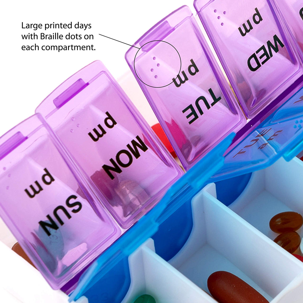 Deke Home - Pill Organizer 2 Times a Day, Weekly Pill Box, 7 Daily Compartments with AM PM Slots, Easy Snap Lids Medication Disp
