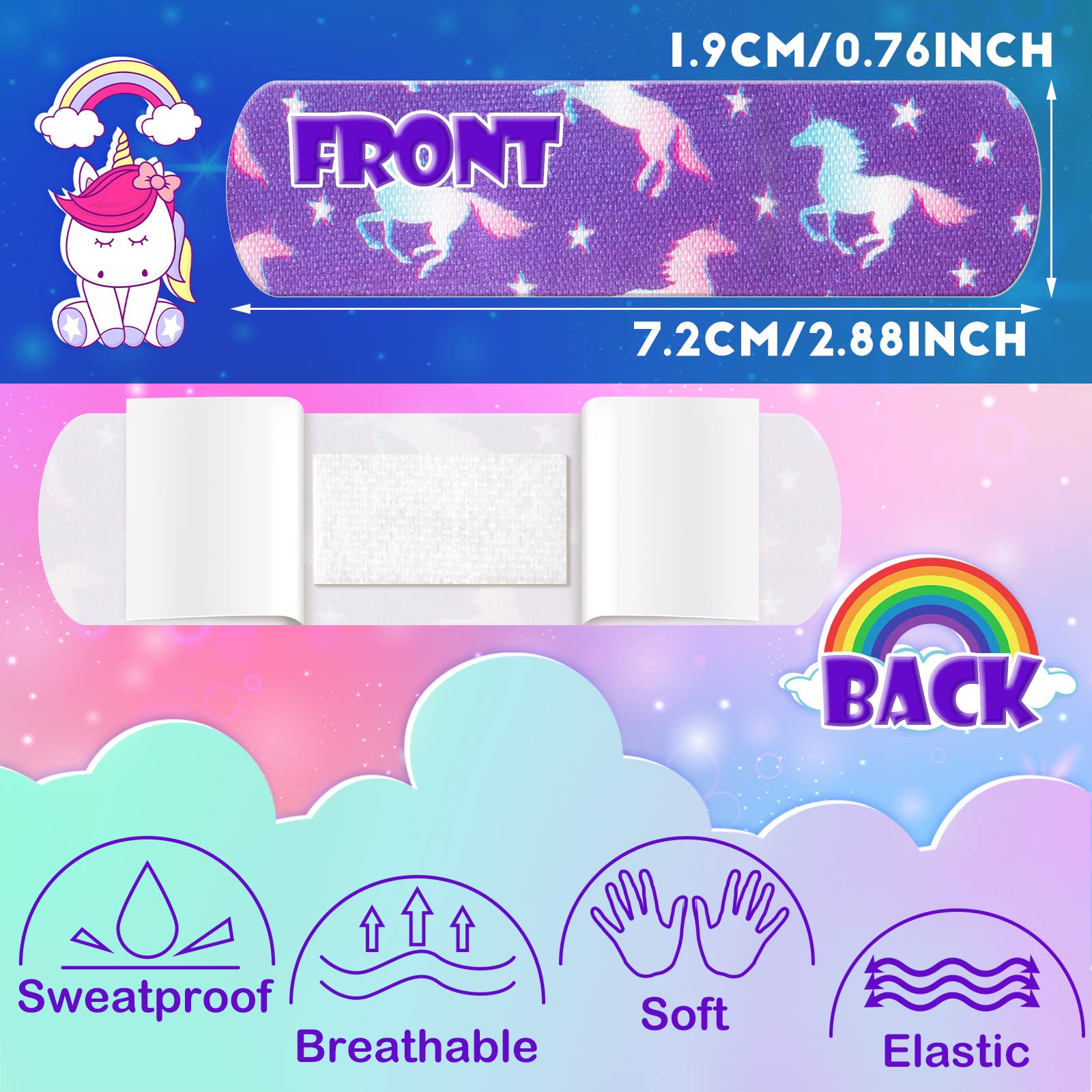 Funtery 8 Styles Kids Fabric Bandages Flexible Self Adhesive Bandage Wrap for Cuts Scrapes Wounds Burns Baby Child Toddlers, Ass