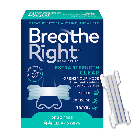 Breathe Right Nasal Strips Extra Strength Clear For Sensitive Skin Drug-Free Snoring Solution & Nasal Congestion Relief Caused b