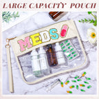 Silkfly Chenille Letter Clear Medicine Bags Makeup Meds Bag Travel First Aid Bag Nylon PVC Waterproof Zipper Tote Pouch with Han