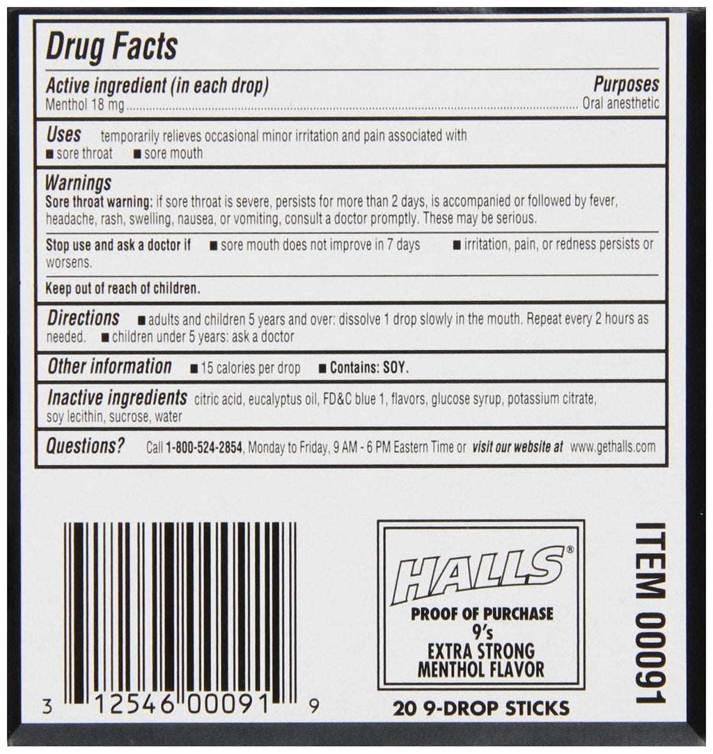 HALLS Relief Max Strength Extra Strong Menthol Throat Drops, 20 Packs of 9 Drops (180 Total)