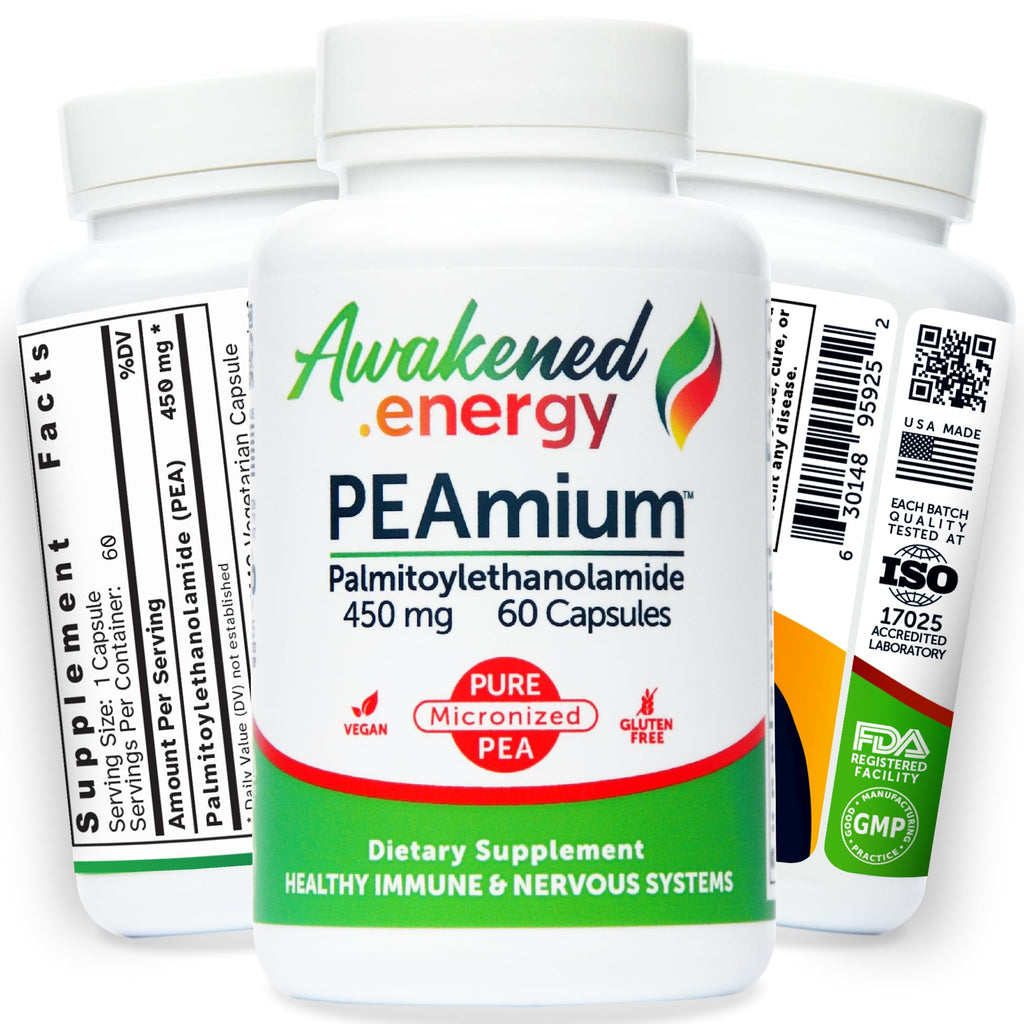 Palmitoylethanolamide 450mg Comfort Mobility Nerves Cognitive & Immune Support - Micronized High Absorption - All Natural Pea - 
