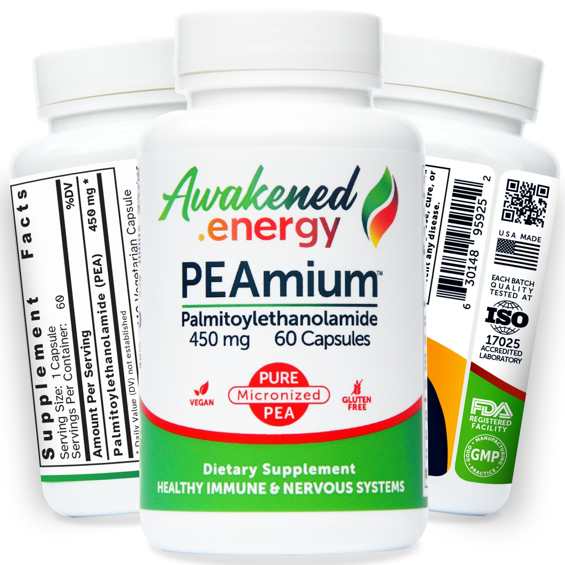 Palmitoylethanolamide 450mg Comfort Mobility Nerves Cognitive & Immune Support - Micronized High Absorption - All Natural Pea - 
