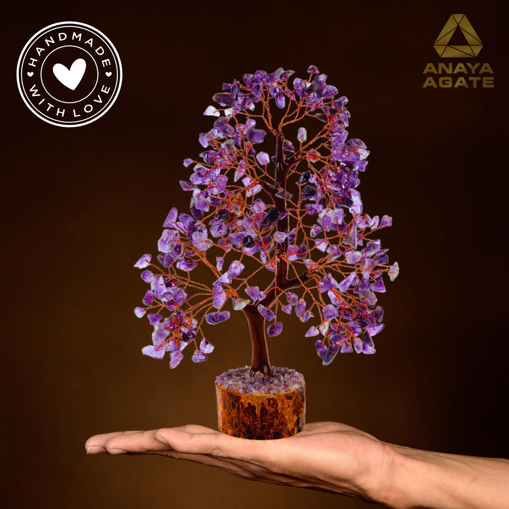 Amethyst Tree of Life Crystal Trees for Home, Office, and Desk Decor - Handmade Bonsai Tree for Positive Energy, Healing & Money