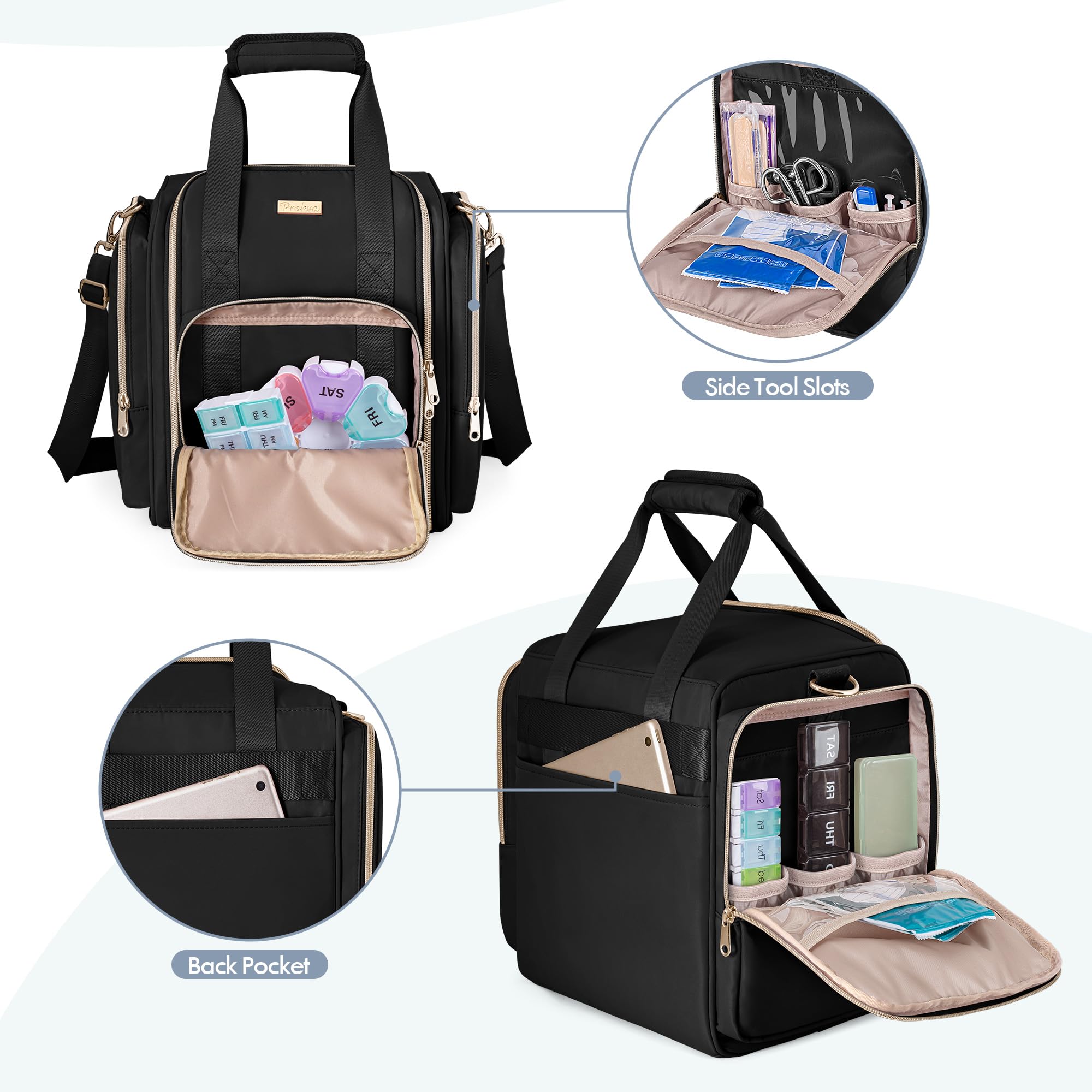 Prokva Medicine Storage Bag with 5 Removable Pouches, Pill Bottle Organizer Bag with Shoulder Strap, Large Medication Travel Bag