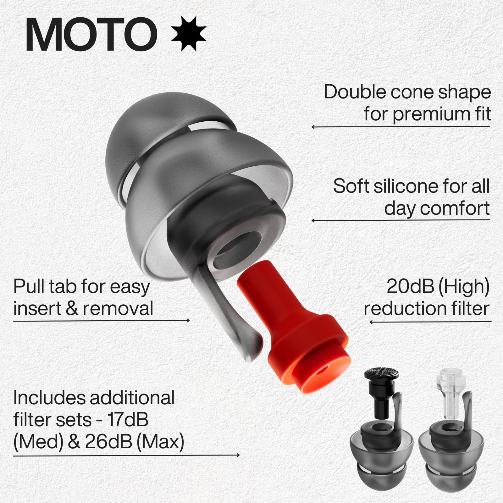 EARPEACE Moto - Reusable Motorcycle Earplugs - Motorcycle Ear Plugs Wind Noise Protection - Comfortable Ear Plugs for Motorcycle