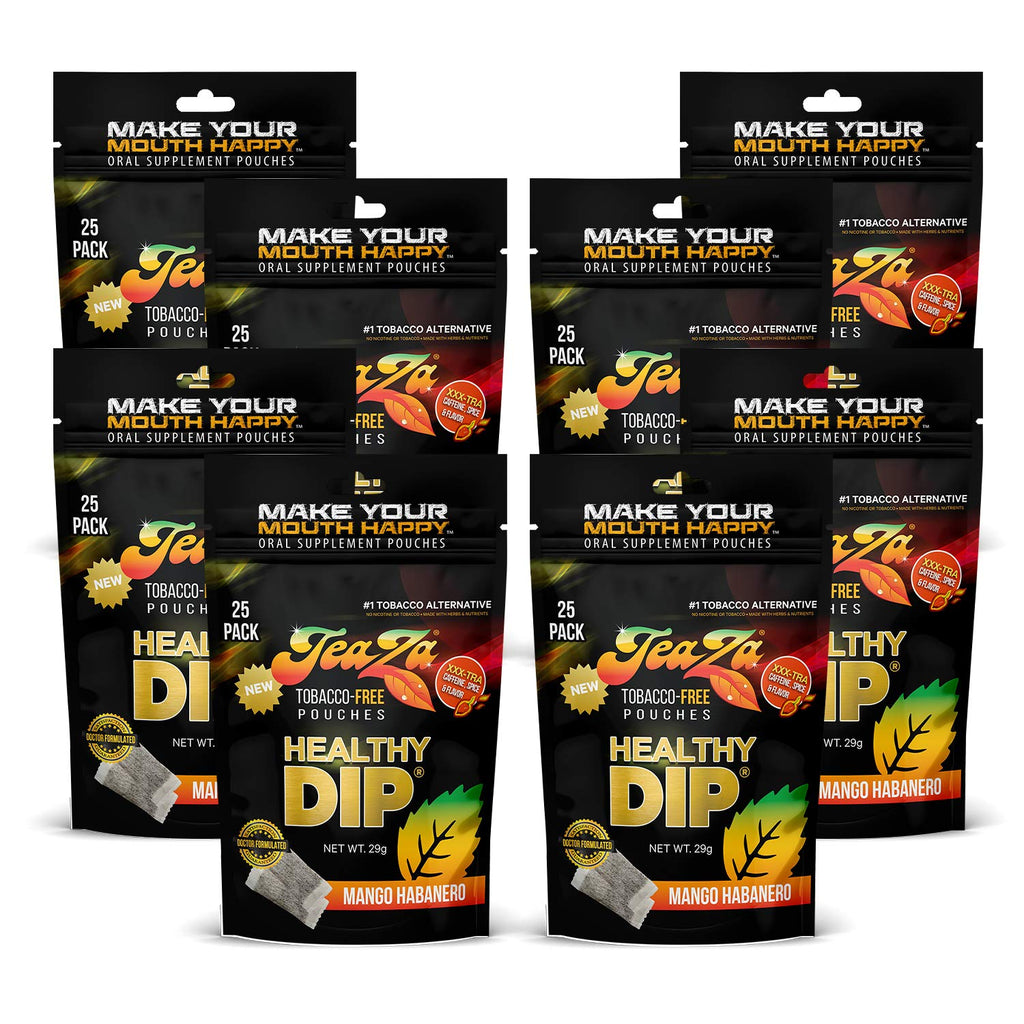 Teaza Energy Pouches Tobacco Alternative Nicotine Free Dip, Smokeless Alternative Snuff Healthy Dip, Mango Habanero (8 Pack) Tob