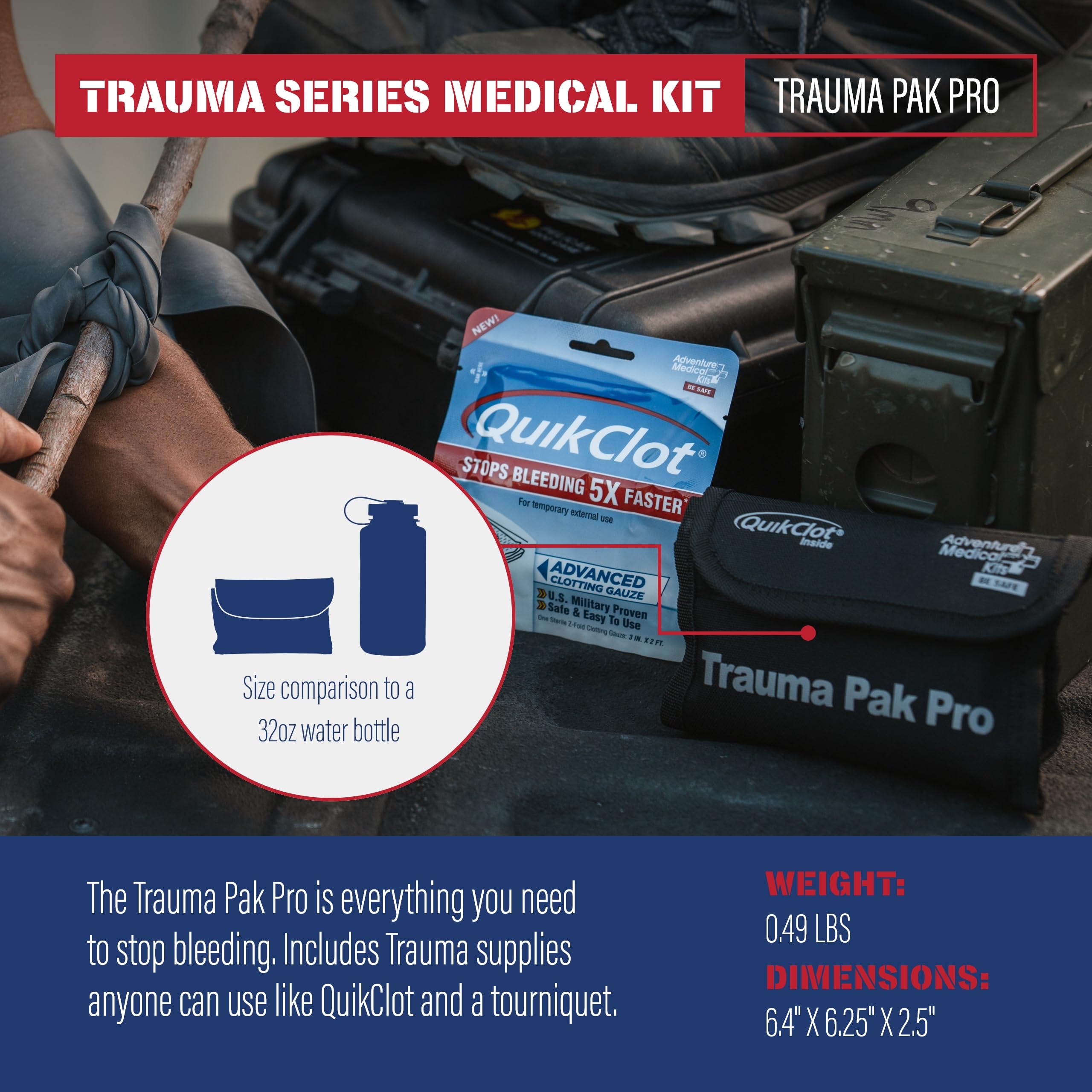 Adventure Medical Kits Trauma Pak Pro with Quikclot & Trauma Tourniquet - First Aid Emergency Kit with Tourniquet, QuikClot Flex