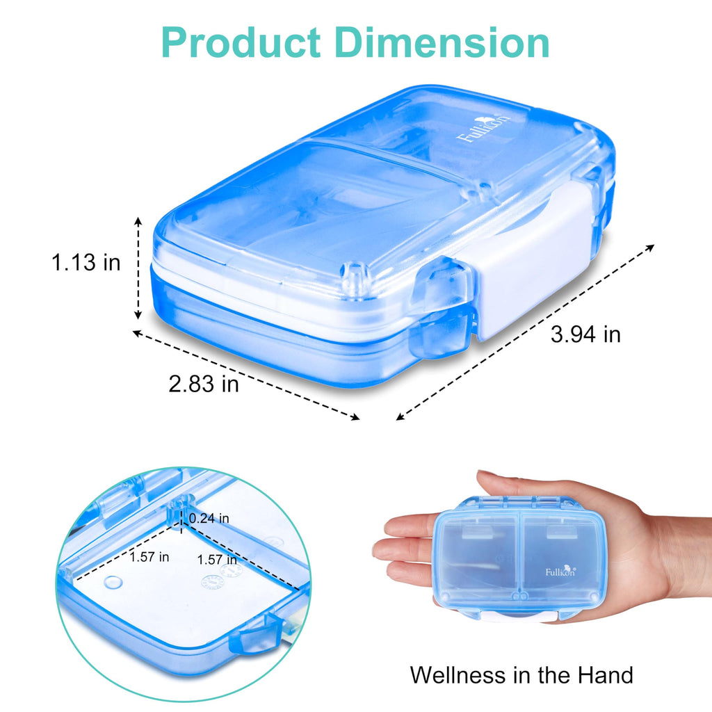 Fullicon Travel Pill Organizer, 4 Compartments Portable Pill Case, Moisture Proof Small Pill Box with Labels, Travel Pill Case w
