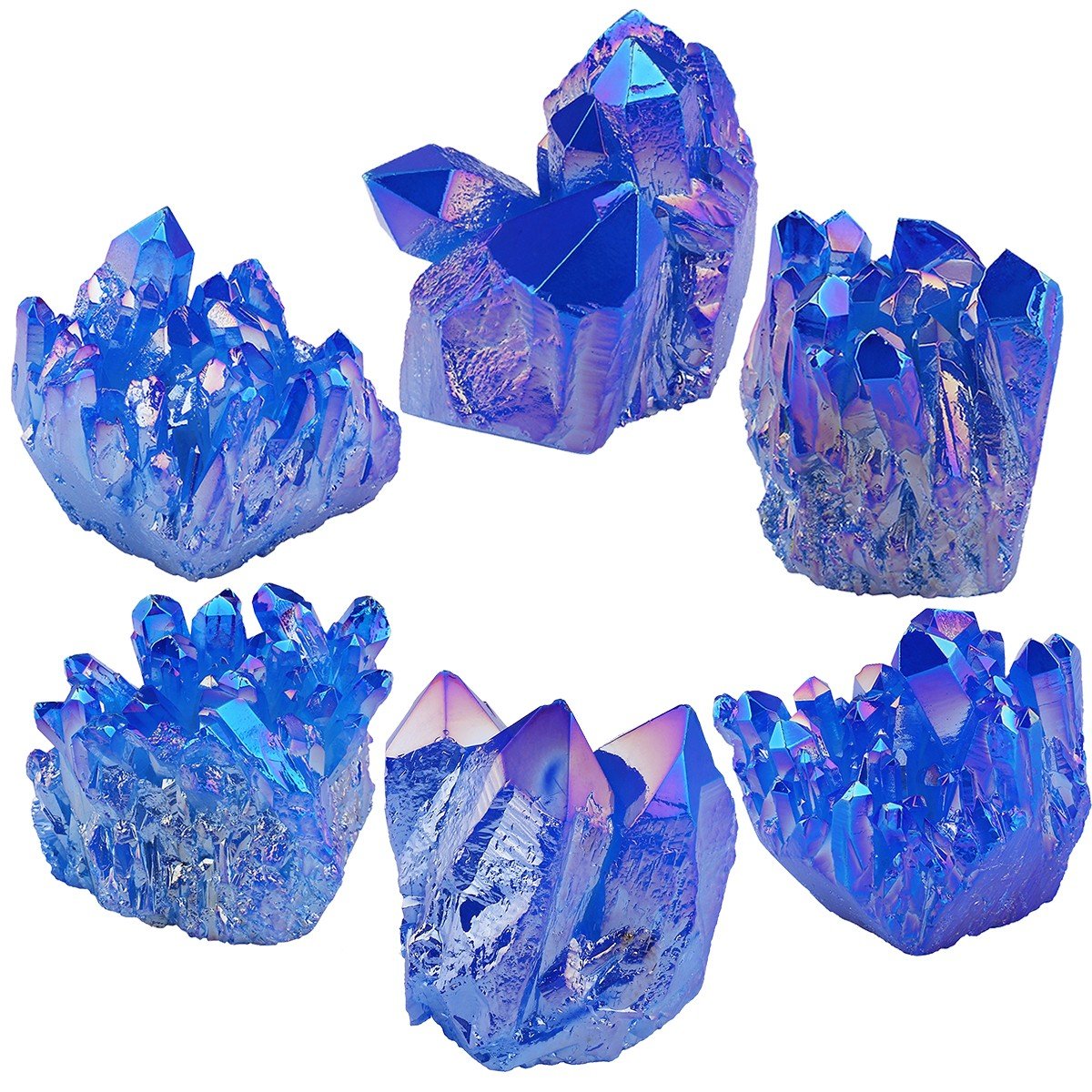 Rockcloud Healing Crystal Natural Titanium Coated Blue Rock Quartz Cluster Geode Druzy Home Decoration Gemstone Specimen