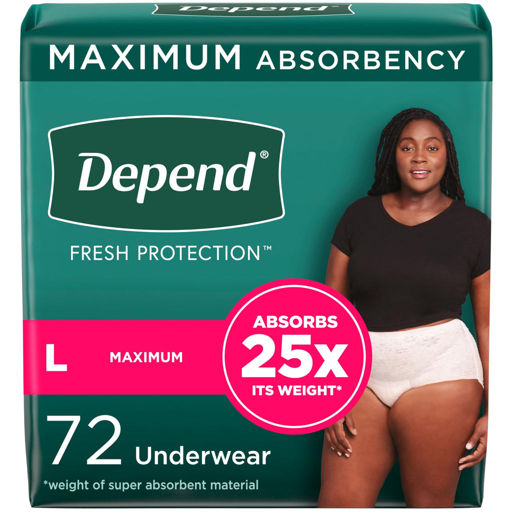Depend Fresh Protection Adult Incontinence & Postpartum Bladder Leak Underwear for Women, Disposable, Maximum, Large, Blush, 72 