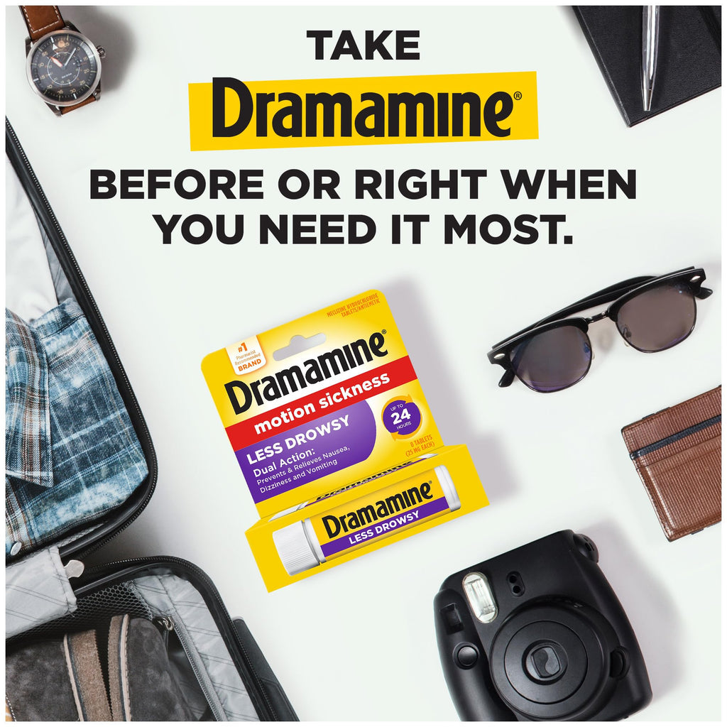 Dramamine All Day Less Drowsy, Motion Sickness Relief, 8 Count, 3 Pack