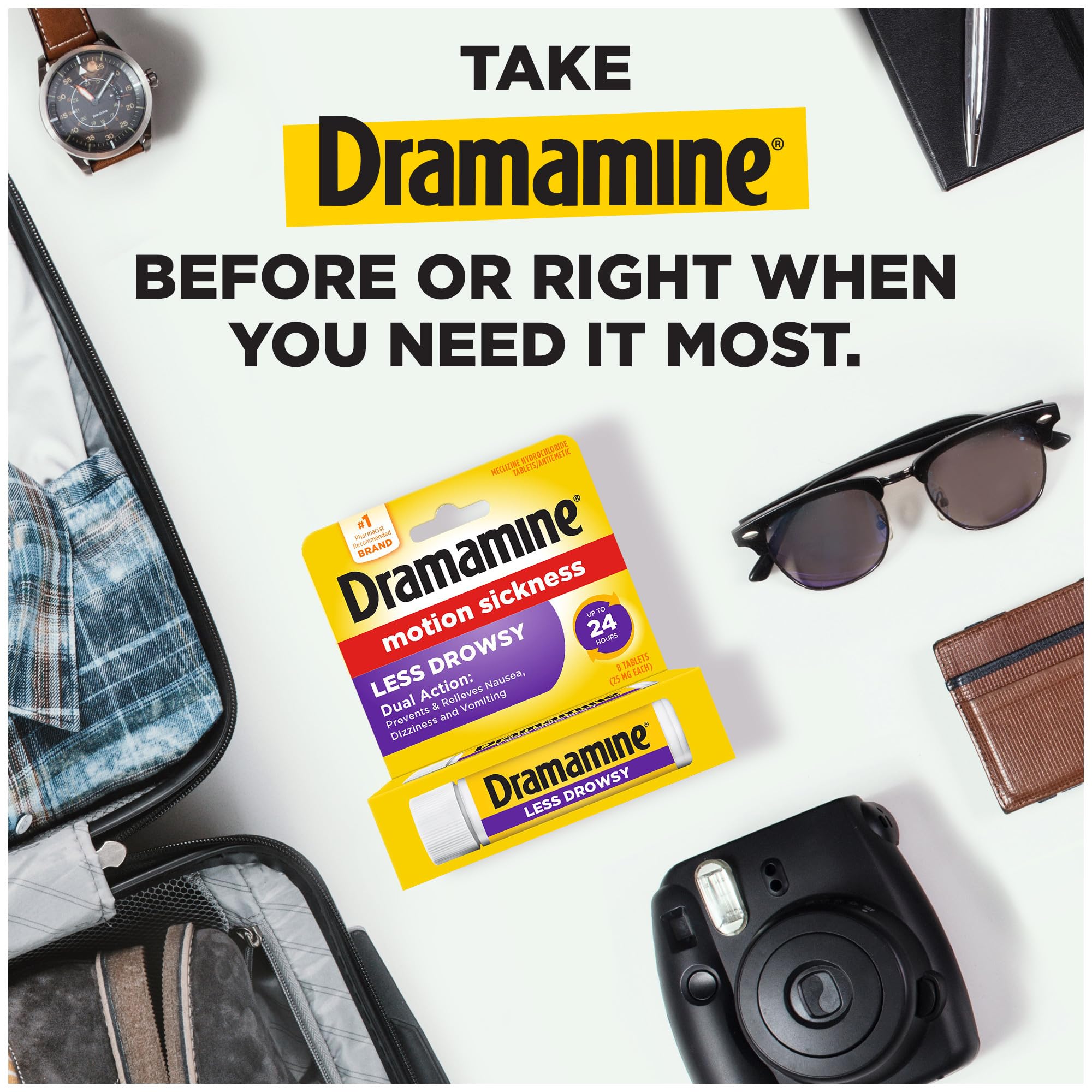 Dramamine All Day Less Drowsy, Motion Sickness Relief, 8 Count, 3 Pack