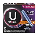 U by Kotex Click Compact Tampons, Super Absorbency, Unscented, 16 CT (Pack of 2)