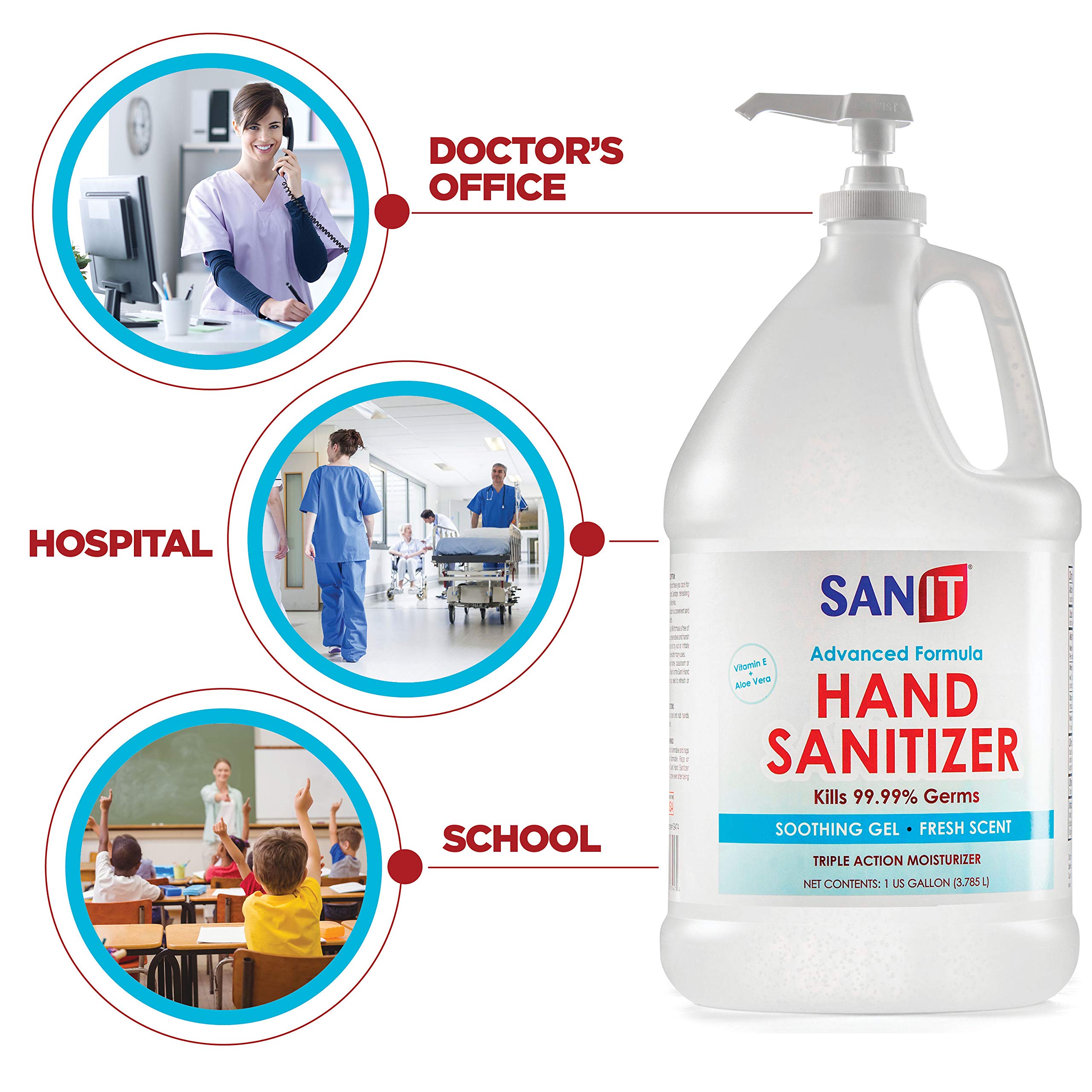 Sanit Moisturizing Hand Sanitizer Gel 70% Alcohol - Kills 99.99% Germs, Advanced Formula with Vitamin E and Aloe Vera - Soothing