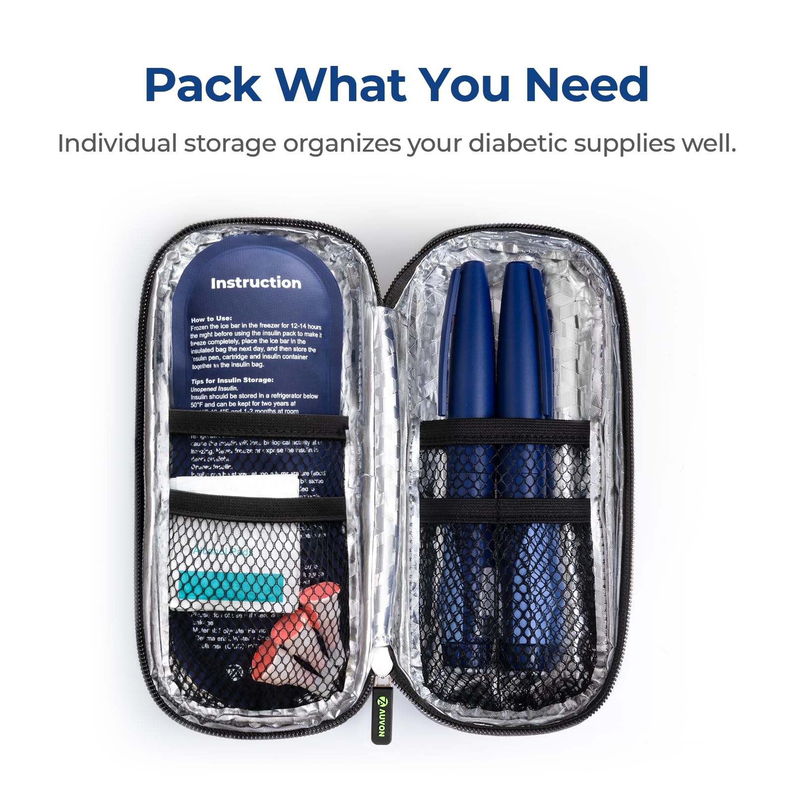 AUVON Insulin Pen Cooler Travel Case with 2 * 90g TSA Approved Ice Packs, Diabetic Medication Insulated Cooling Bag for Insulin