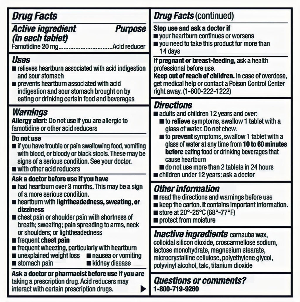 berkley jensen Maximum Strength Famotidine 20 mg, (400 Count) Acid Reducer Tablets, Relieves Meal-Induced Heartburn & Acid Indig