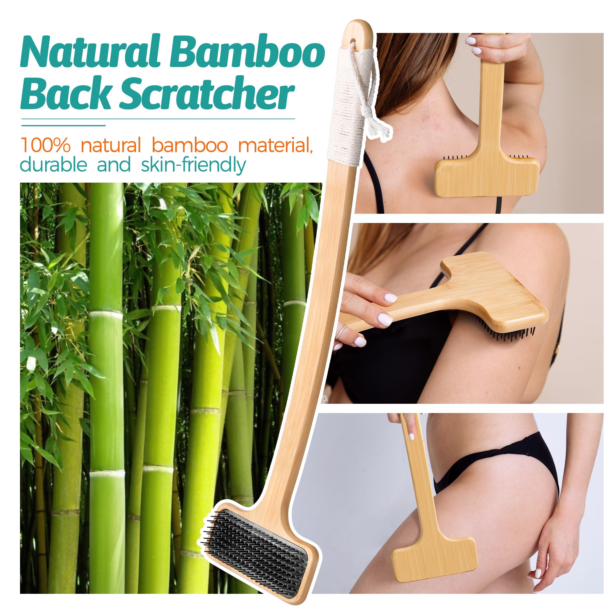 Bamboo Back Scratcher for Men, 22 Long Handle Wooden Back Scratcher For Women, Soft Wide Head Backscratchers for Comfortable B