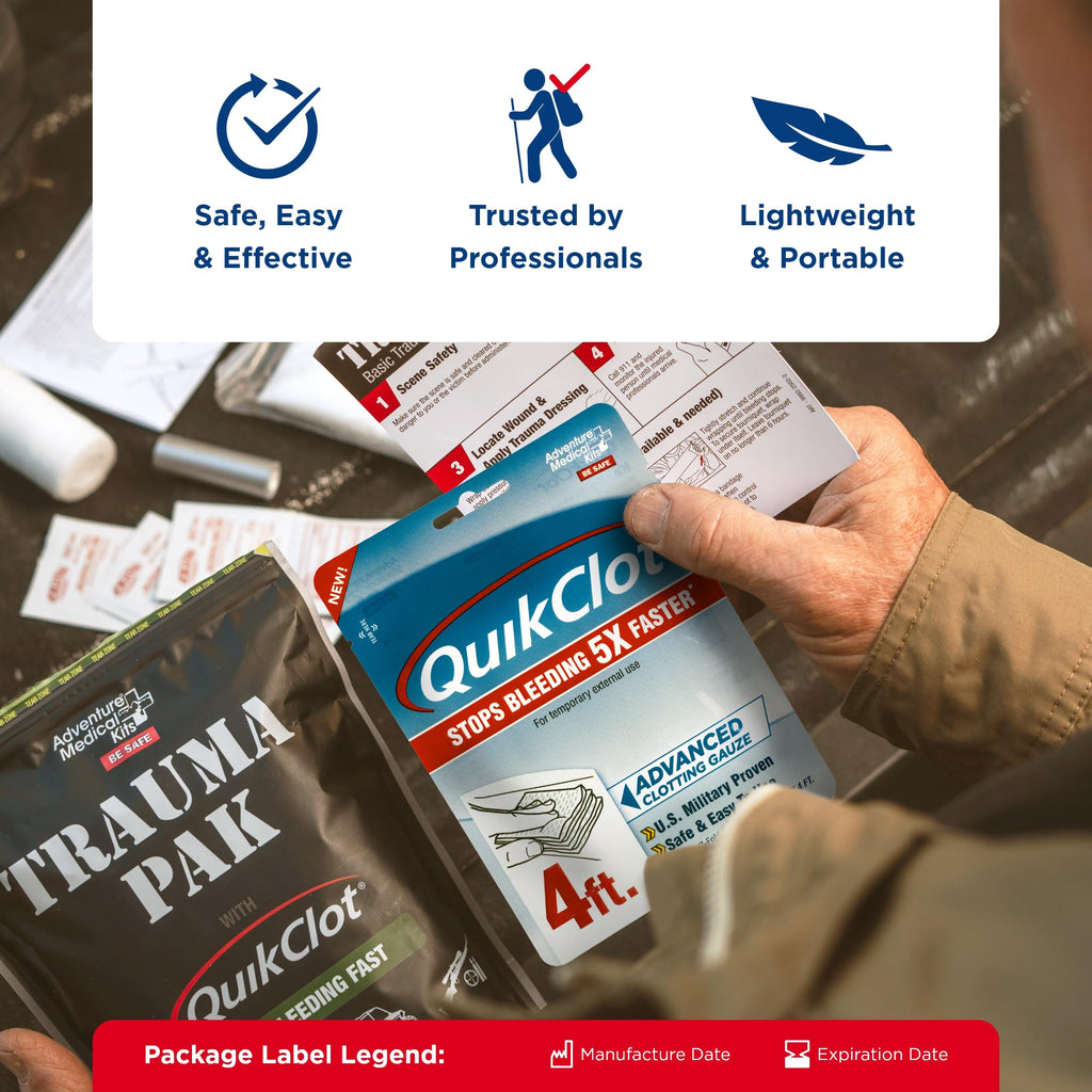 Adventure Medical Kits QuikClot Gauze - Gauze for Emergency Survival Kit, Doomsday Prepping Supplies & More - Stops Bleeding Fas