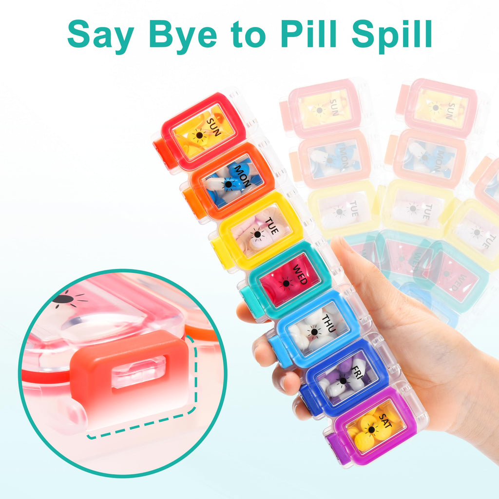 Fullicon Moisture Proof Pill Organizer 2 Times a Day, Large Pill Box 7 Day, Spill Proof Pill Case, Travel Pill Container, Medici