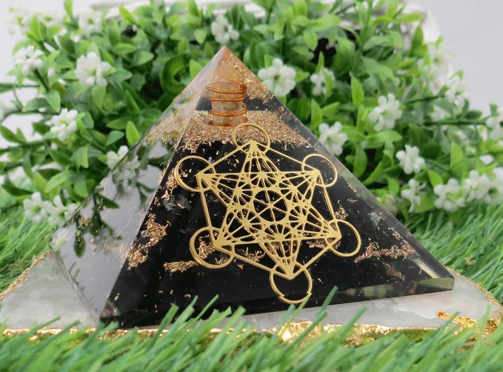 Large Orgone Pyramid of Shungite Stones | Shungite Pyramid Crystal | Metatron Cube Orgonite Pyramid | Organ Pyramids Positive En