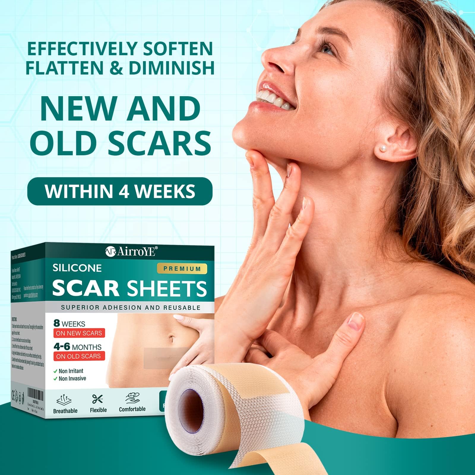 Silicone Scar Sheets,Silicone Scar Tape(1.6''x 60'' Roll-1.5M), Reusable and Effective Scar Removal Sheets, Silicone Scar Remova