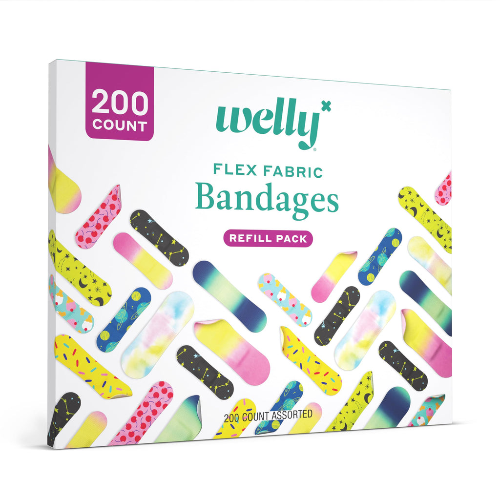 Welly Bandage Refill Ready Pack | Adhesive Flexible Fabric Bandages | Bulk Assorted Shapes and Patterns for Minor Cuts, Scrapes,