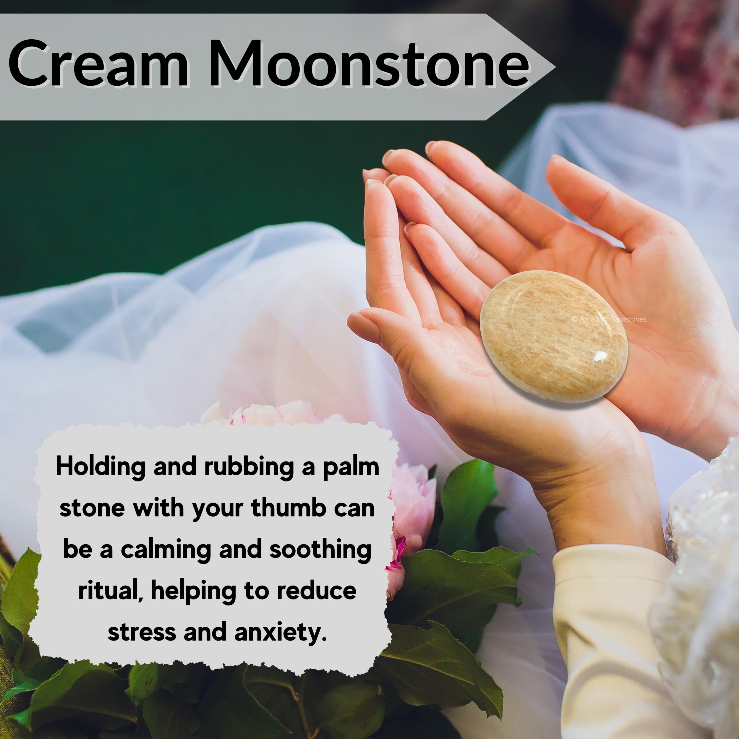 Cream Moonstone Crystals and Healing Stones - Large Palm Stone Crystals Piedra - Crystal for Good Luck, Positive Energy, Meditat