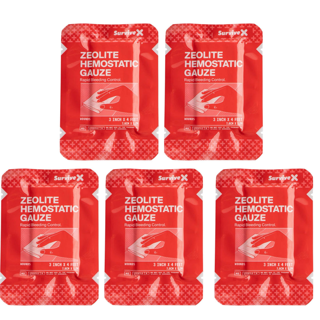 Survivex Hemostatic Gauze - Quick Blood Clotting Gauze for Wounds - Trauma Kit Hemostatic Dressing - 3 in x 4 FT - 5 PCS