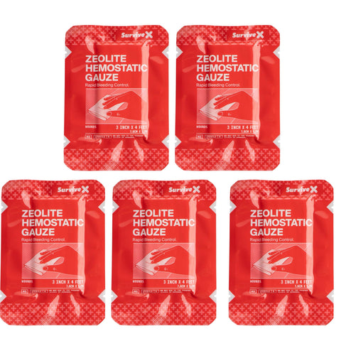 Survivex Hemostatic Gauze - Quick Blood Clotting Gauze for Wounds - Trauma Kit Hemostatic Dressing - 3 in x 4 FT - 5 PCS