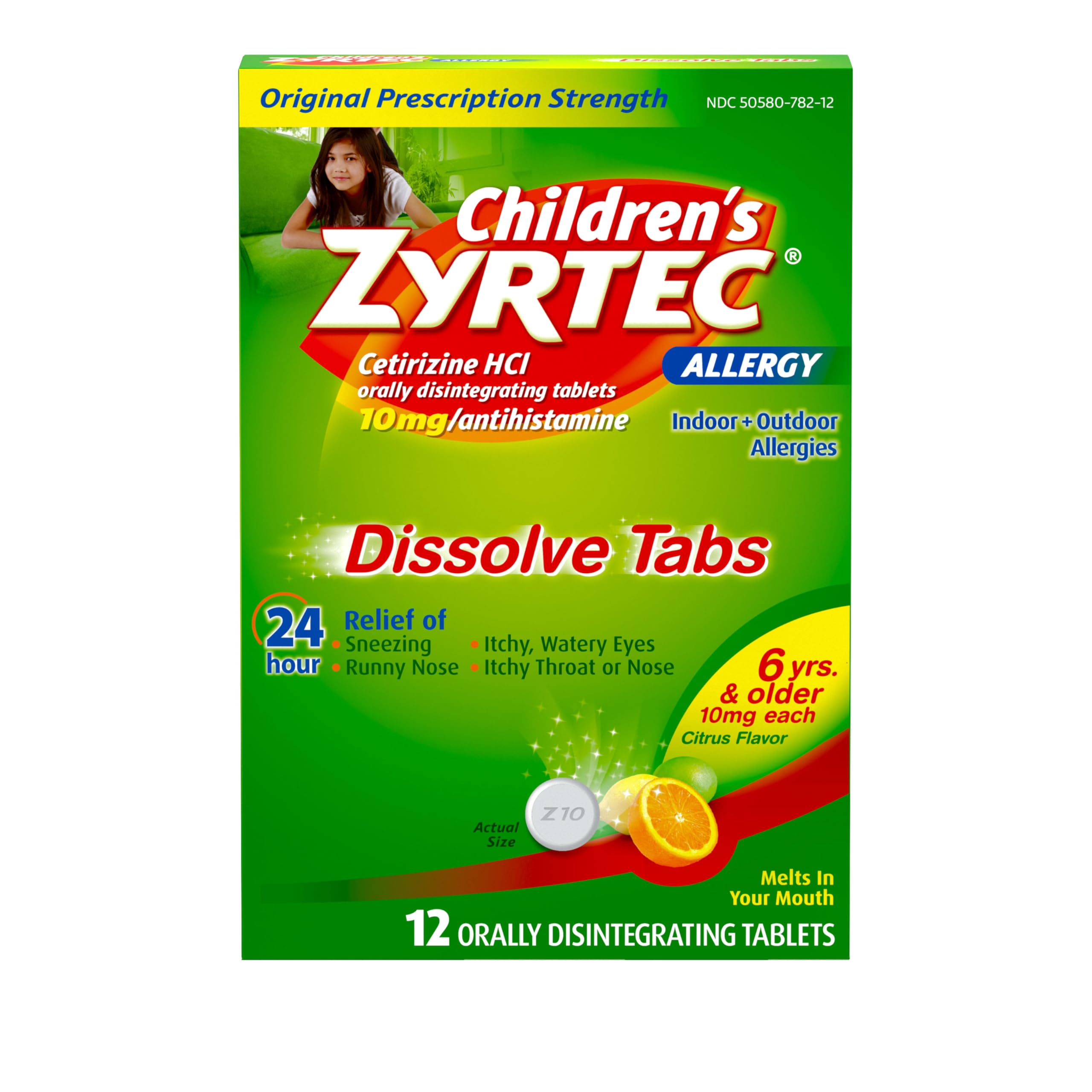 Zyrtec Childrens 24 Hour Dissolving Allergy Relief Tablets with 10 mg Childrens Cetirizine Hydrochloride, Citrus Flavored Diss