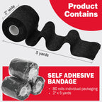 AZEN 80 Pack Self Adhesive Bandage Wrap Black, 2 X 5 Yards Black Athletic Tape, Vet Wrap, Tattoo Grip Tape Wrap,Ankle Tape, Cohe