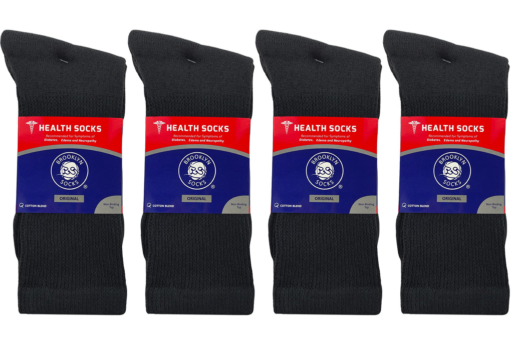12 Pairs of Cotton Diabetic Neuropathy Crew Socks (13-16, Fits Men's Shoe Size 12-14.5, Black)