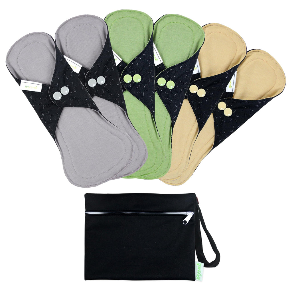 wegreeco 6 Pcs Reusable Menstrual Pads, Ultra Absorbent Cloth Pads for Period, Sanitary Pads for Teens, Women, Nonslip Panty Lin
