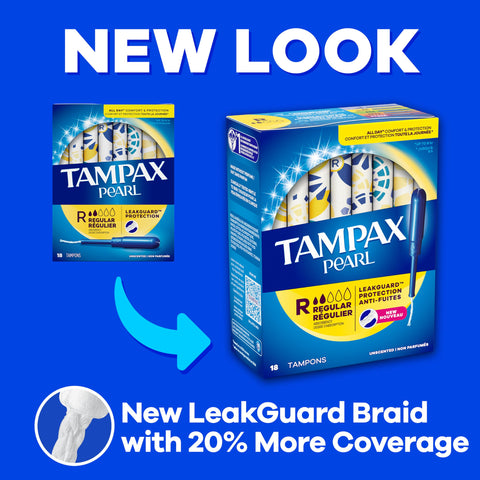 Tampax Pearl Tampons, with LeakGuard Braid, Regular Absorbency, Unscented, 36 Count