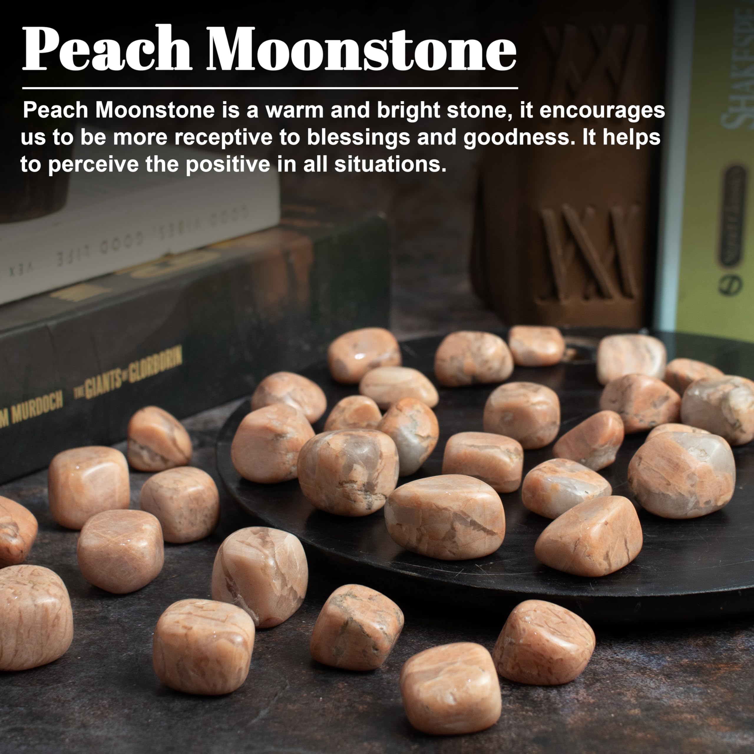 Crocon 1LB Peach Moonstone Tumbled Stones and Crystals bulk 2000+ Carats Natural Crystal Kit for Reiki Healing Crystal Polished,