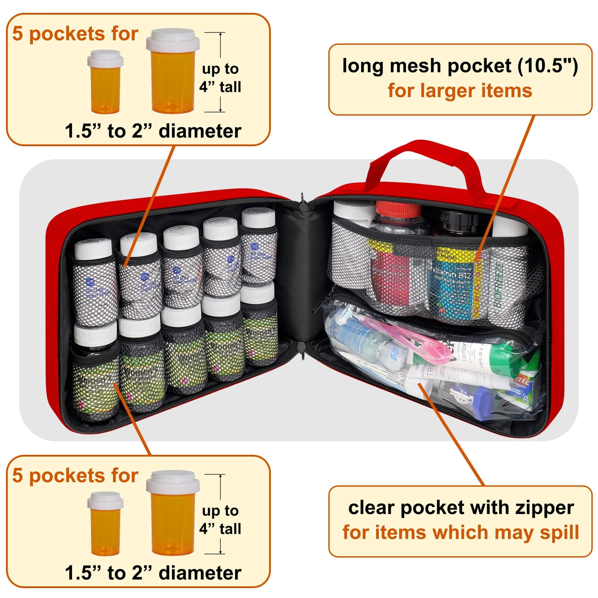 StarPlus2 Large Padded Pill Bottle Organizer, Medicine Bag, Case, Carrier for Medications, Vitamins, and Medical Supplies with F