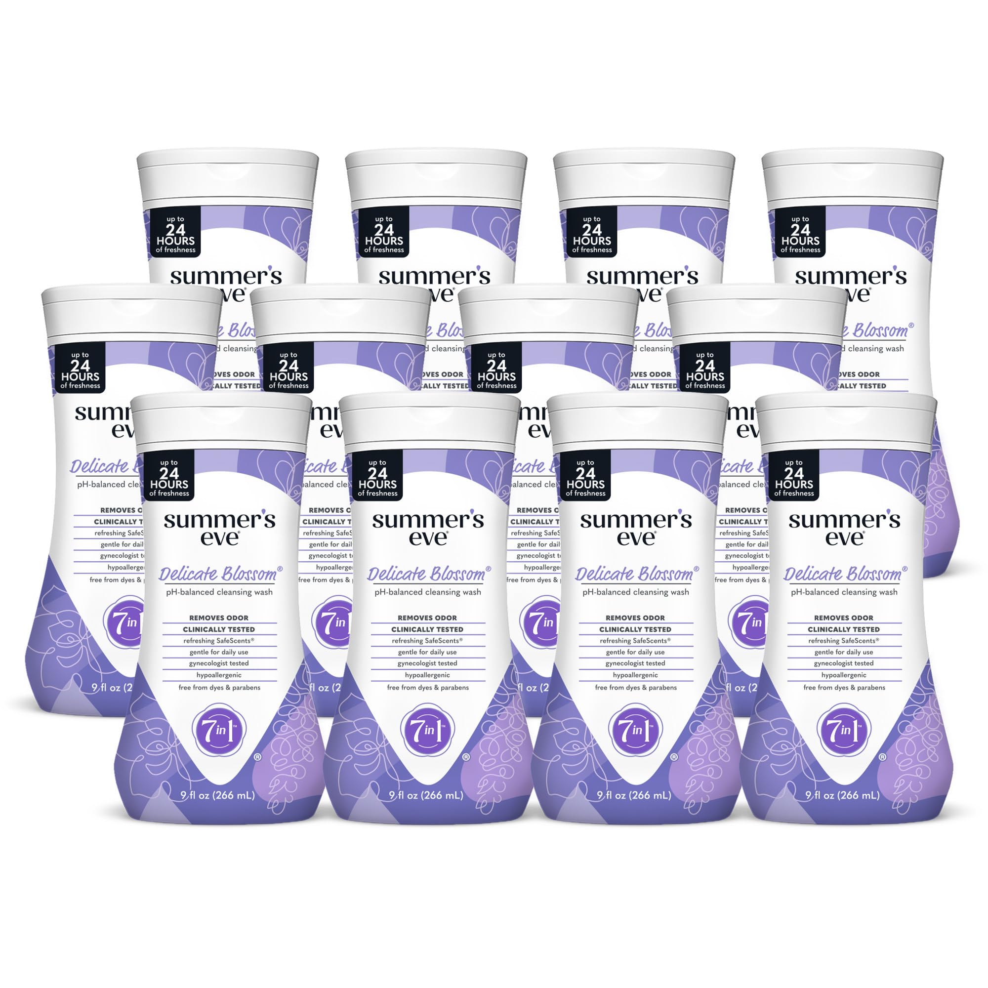 Summer's Eve Delicate Blossom Daily Refreshing All Over Feminine Body Wash, Removes Odor, Feminine Wash pH Balanced, 9 fl oz, 12