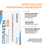 Dulc - Dinaven 500, Diosmin Hesperidin 500mg Dietary Supplement 60 Tablets, Enriched with Butchers Broom, Horse Chestnut Extrac