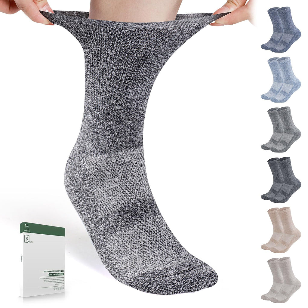 Bulinlulu Diabetic Socks for Men Women-6 Pairs Bamboo Viscose Non Binding Crew Diabetic Neuropathy Socks with seamless toe for m