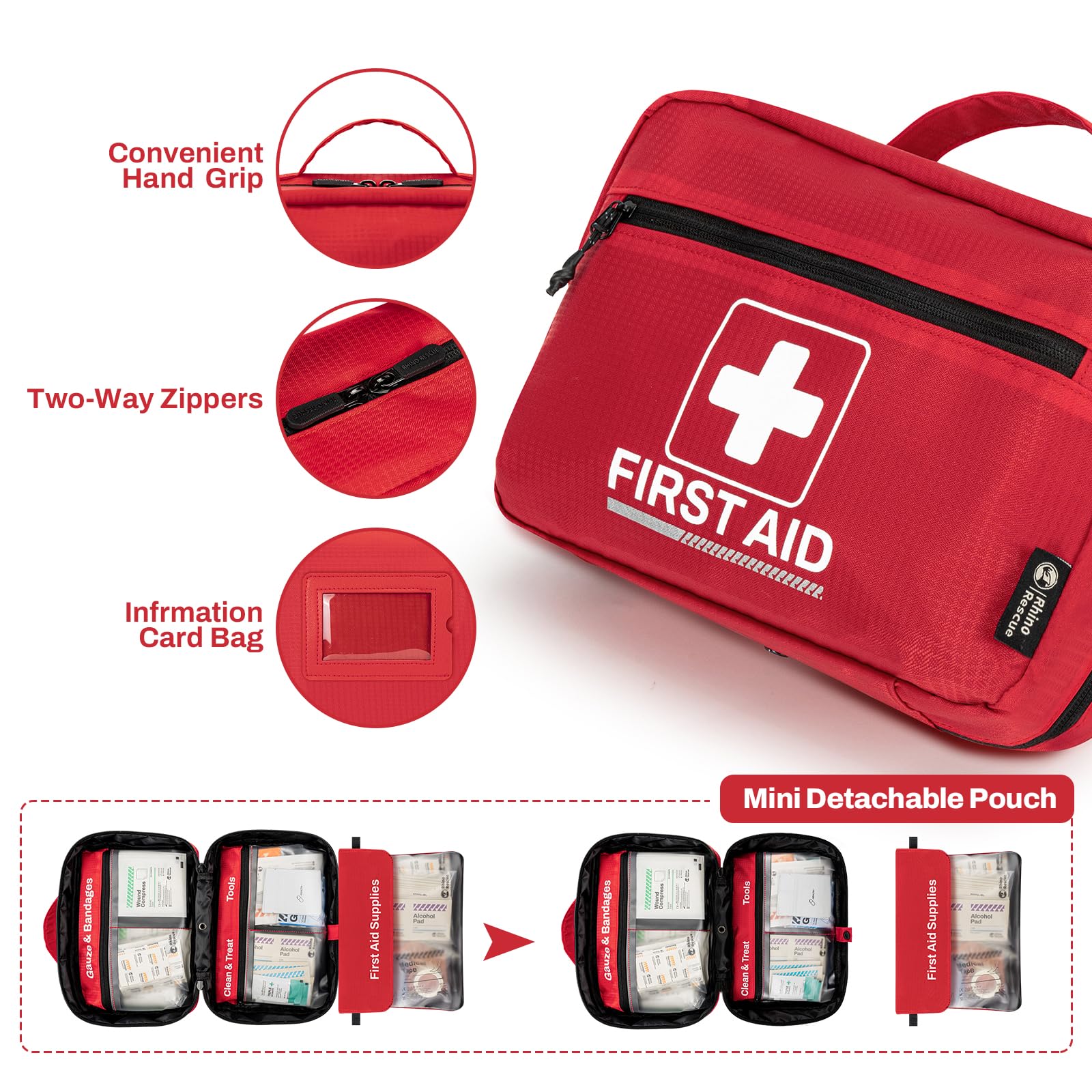 RHINO RESCUE 240 Piece All-Purpose First Aid Kit, Home & Office Professional Medical Supplies, Ideal for Emergency, School, Busi