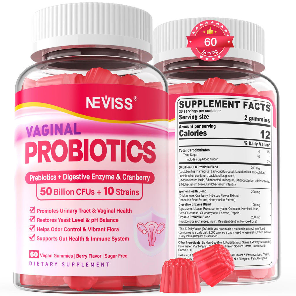 Vaginal Probiotics Gummies for Women PH Balance, Odor Control with Prebiotics, Cranberry, D-Mannose, Promotes Feminine Healthy V