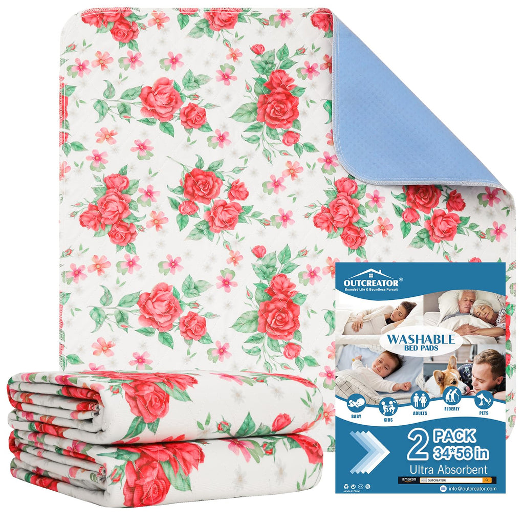 OUTCREATOR Washable Bed Pads 56 x 34 (Pack of 2), Incontinence Mattres ...