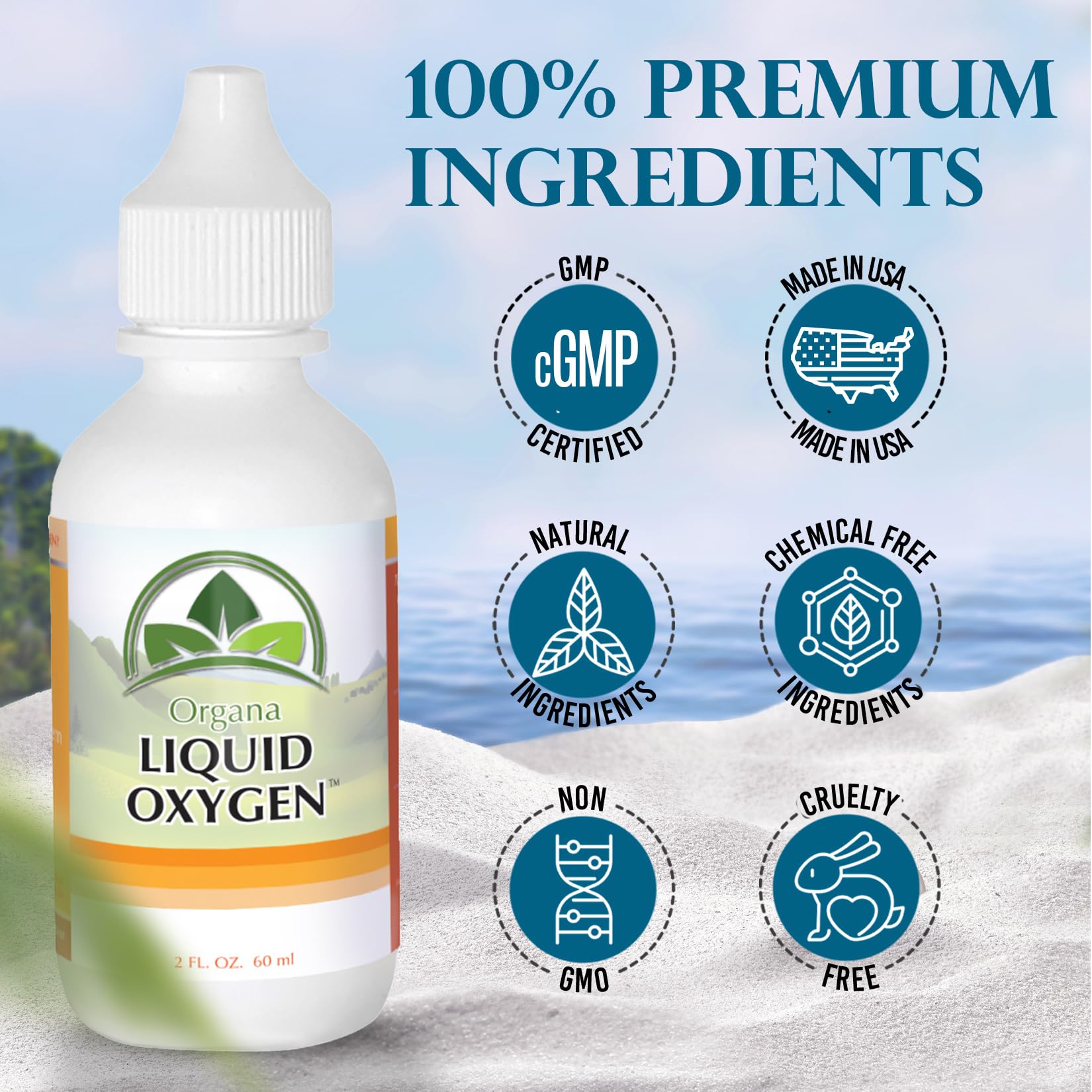 Liquid Oxygen Drops Supplement by Organa - 100% Pure and Natural Liquid Oxygen Drops - Liquid Oxygen Boost